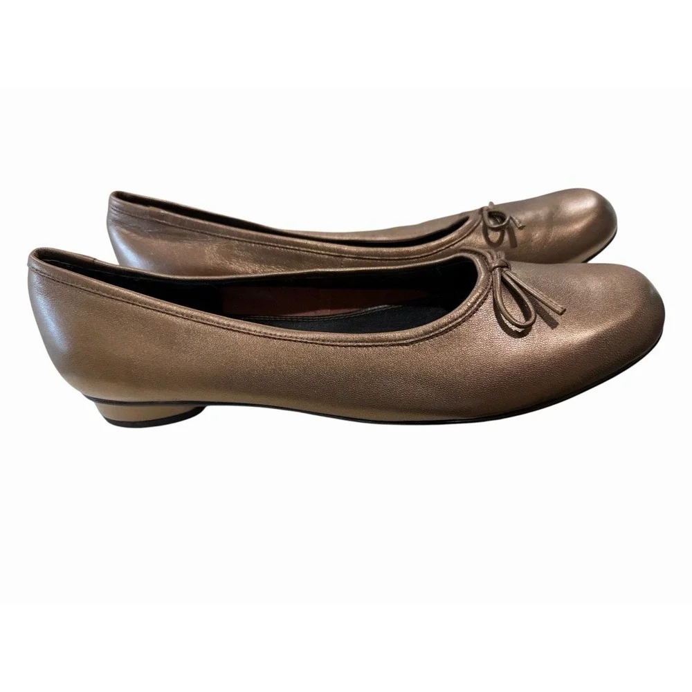 Coquette Metallic Chrome Ballet Flats Row Hommerson Leather Bow 9.5